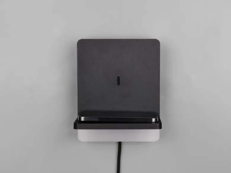 LED Wandleuchte FAIRFIELD Schwarz mit Stecker, Schalter & Ladefunktion Höhe 20cm