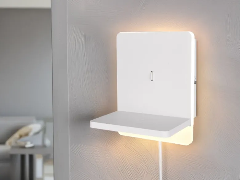 LED Wandleuchte FAIRFIELD Weiß mit Stecker, Schalter & Ladefunktion, Höhe 20cm