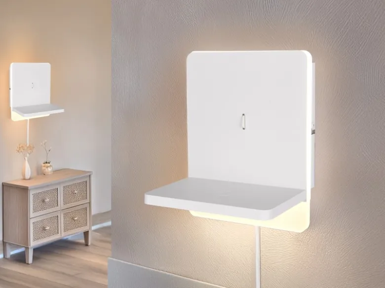 LED Wandleuchte FAIRFIELD Weiß mit Stecker, Schalter & Ladefunktion, Höhe 20cm