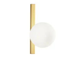 LED Wandleuchte 1-flammig Gold mit Glaskugel Opalweiß, Höhe 28cm