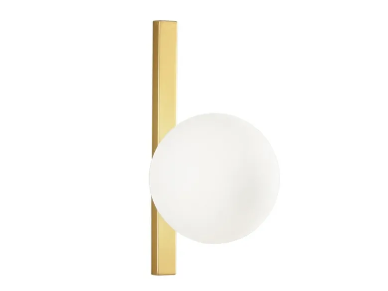 LED Wandleuchte 1-flammig Gold mit Glaskugel Opalweiß, Höhe 28cm
