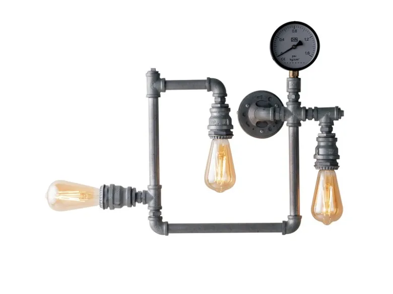 LED Wandleuchte 3-flammig in Wasserrohr Optik, Grau antik, Breite 48cm