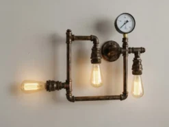 LED Wandleuchte 3-flammig in Wasserrohr Optik, Rost, Breite 48cm