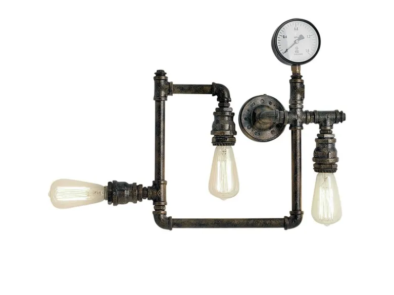 LED Wandleuchte 3-flammig in Wasserrohr Optik, Rost, Breite 48cm