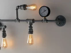 LED Wandleuchte 5-flammig in Wasserrohr Optik, Grau antik, Breite 109cm