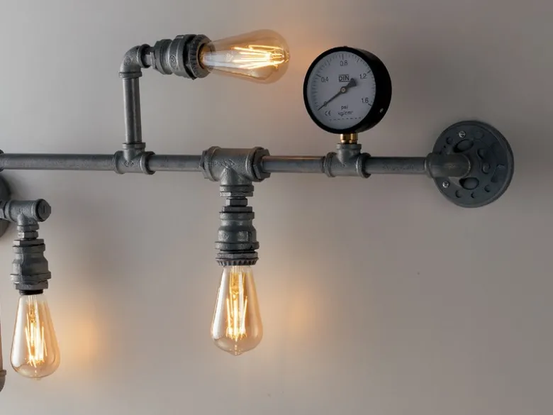 LED Wandleuchte 5-flammig in Wasserrohr Optik, Grau antik, Breite 109cm