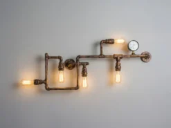 LED Wandleuchte 5-flammig in Wasserrohr Optik, Rost, Breite 109cm