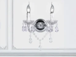 LED Wandleuchte 2-flammig Silber Chrom mit Acryl Kristall, Breite 26cm