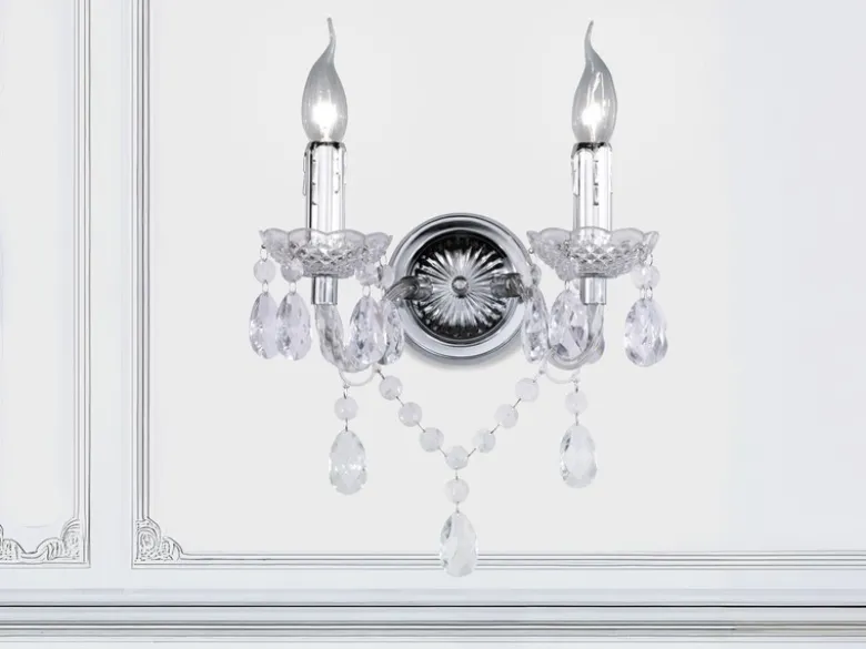 LED Wandleuchte 2-flammig Silber Chrom mit Acryl Kristall, Breite 26cm