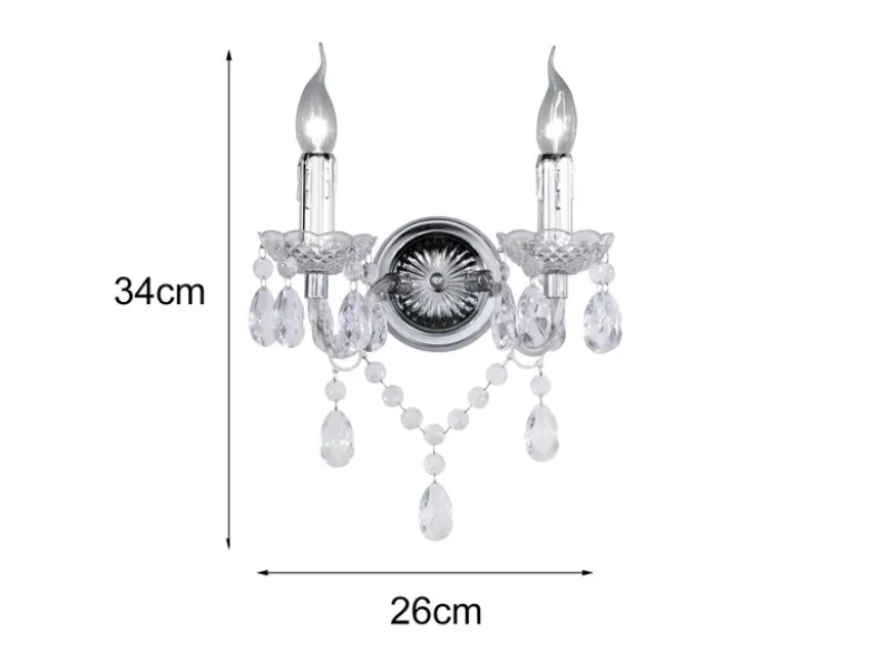 LED Wandleuchte 2-flammig Silber Chrom mit Acryl Kristall, Breite 26cm