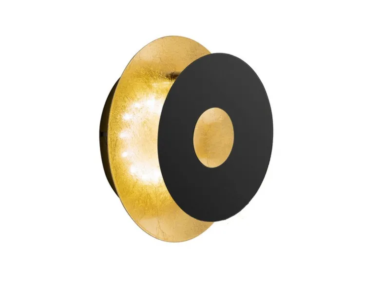 LED Wandleuchte HENNES Schwarz Gold oval, Ring verstellbar, Höhe 18cm