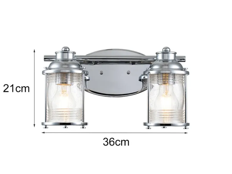 LED Wandleuchte in Chrom für Badezimmer & Wohnraum, 2-flammig Breite 36cm