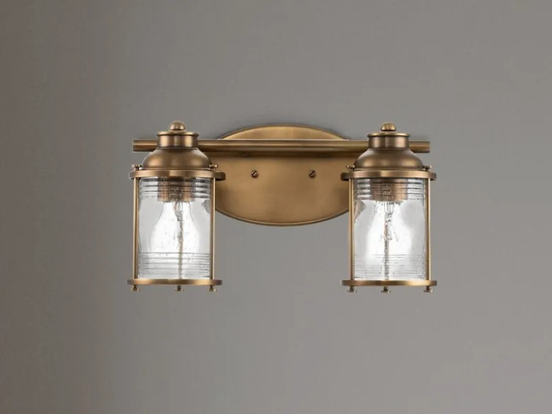 LED Wandleuchte in Messing für Badezimmer & Wohnraum, 2-flammig Breite 36cm