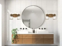 LED Wandleuchte in Messing für Badezimmer & Wohnraum, 2-flammig Breite 36cm