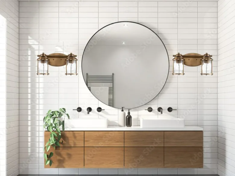 LED Wandleuchte in Messing für Badezimmer & Wohnraum, 2-flammig Breite 36cm