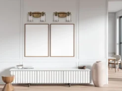 LED Wandleuchte in Messing für Badezimmer & Wohnraum, 2-flammig Breite 36cm