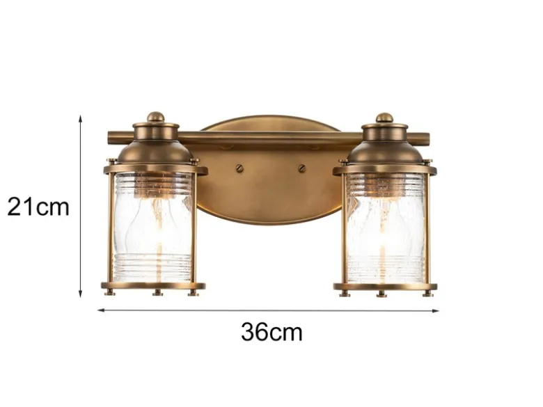 LED Wandleuchte in Messing für Badezimmer & Wohnraum, 2-flammig Breite 36cm