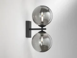 LED Wandleuchte in Schwarz mit Glaskugeln Rauchglas, Höhe 34cm