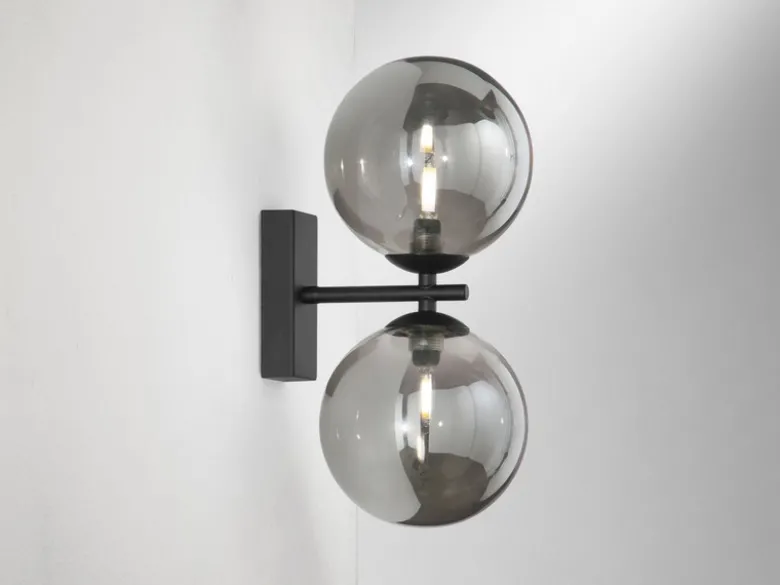 LED Wandleuchte in Schwarz mit Glaskugeln Rauchglas, Höhe 34cm