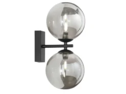 LED Wandleuchte in Schwarz mit Glaskugeln Rauchglas, Höhe 34cm