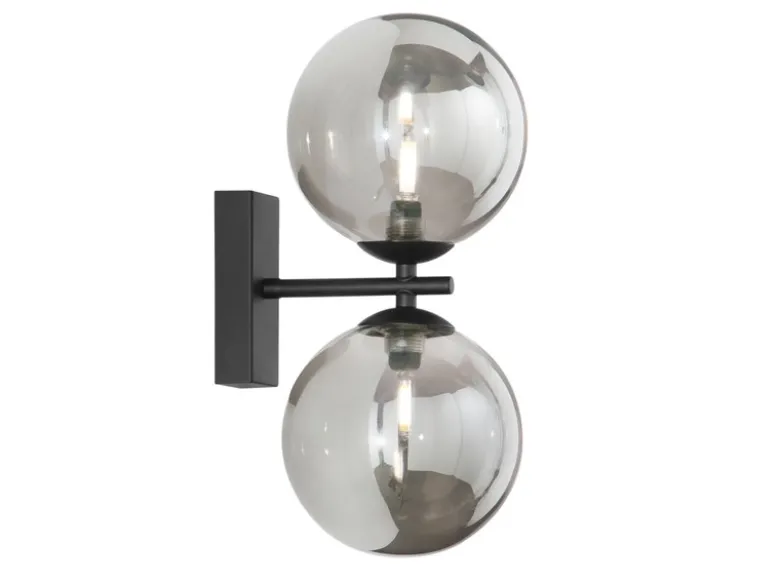 LED Wandleuchte in Schwarz mit Glaskugeln Rauchglas, Höhe 34cm