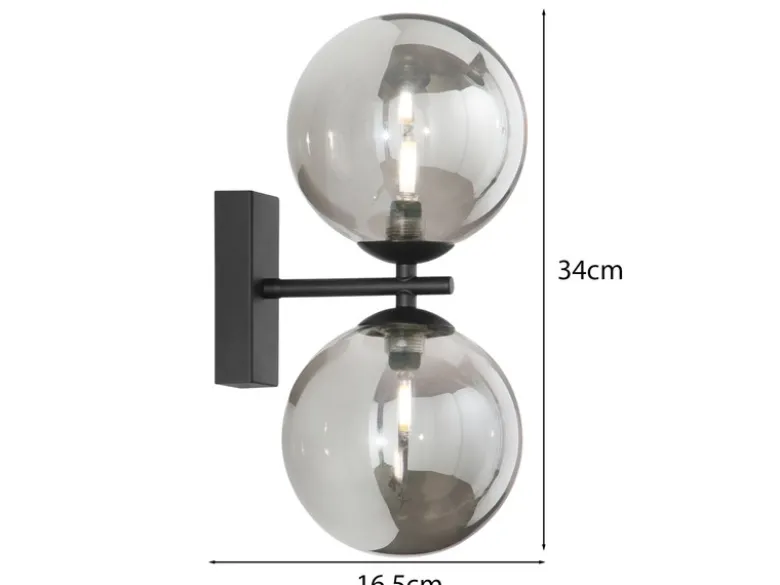 LED Wandleuchte in Schwarz mit Glaskugeln Rauchglas, Höhe 34cm