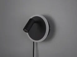 LED Wandleuchte JORDAN Schwarz mit Leselampe & Stecker, Ø 15cm