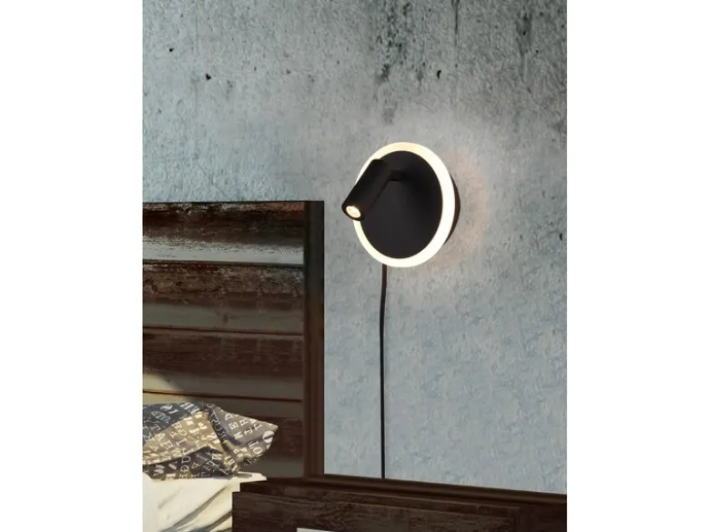 LED Wandleuchte JORDAN Schwarz mit Leselampe & Stecker, Ø 15cm