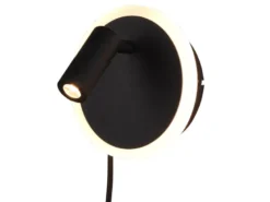 LED Wandleuchte JORDAN Schwarz mit Leselampe & Stecker, Ø 15cm