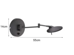 LED Wandleuchte KAZAN Schwarz verstellbar stufenlos dimmbar, Breite 55cm