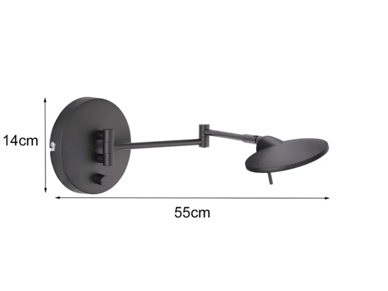 LED Wandleuchte KAZAN Schwarz verstellbar stufenlos dimmbar, Breite 55cm