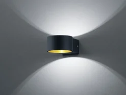 LED Wandleuchte LACAPO Schwarz Gold mit Up and Down Licht, Ø 10,5cm