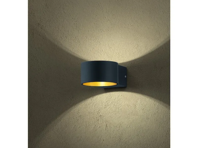 LED Wandleuchte LACAPO Schwarz Gold mit Up and Down Licht, Ø 10,5cm