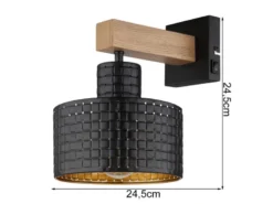 LED Wandleuchte Metall mit Schalter und Stanzmuster Schwarz Gold, Höhe 24,5cm