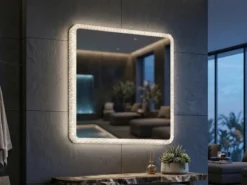 LED Wandleuchte MIRROR Badspiegel mit Beleuchtung Glasschirm Großes Quadrat 55cm