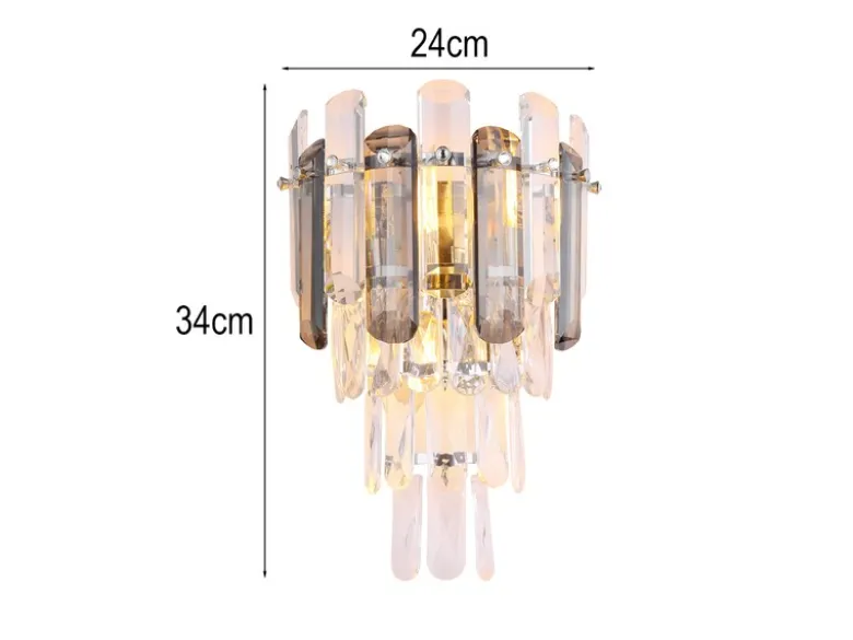 LED Wandleuchte mit Acryl Kristallen und Rauchglas Stäben, Höhe 34cm