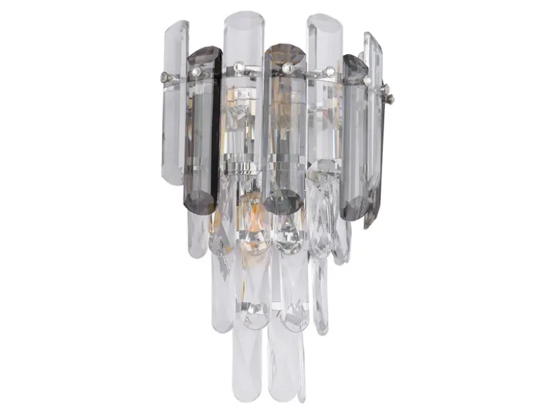 LED Wandleuchte mit Acryl Kristallen und Rauchglas Stäben, Höhe 34cm