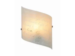 LED Wandleuchte mit Glasschirm satiniert & Schrift Dekor, Höhe 30cm