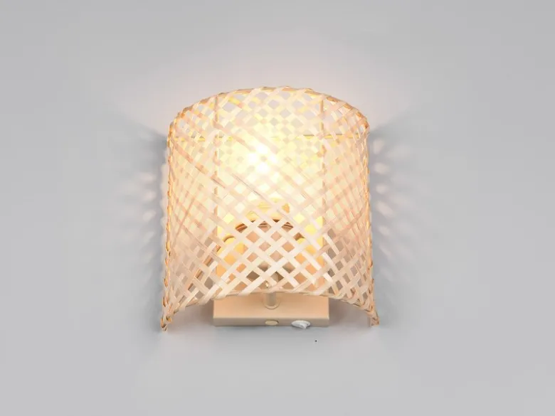 LED Wandleuchte mit Lampenschirm aus Bambus & Schalter, Höhe 19cm