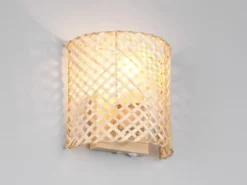 LED Wandleuchte mit Lampenschirm aus Bambus & Schalter, Höhe 19cm