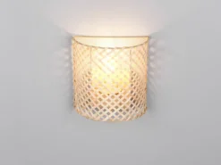 LED Wandleuchte mit Lampenschirm aus Bambus & Schalter, Höhe 19cm