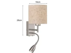 LED Wandleuchte mit Leselampe & Stoffschirm Beige, Höhe 24cm