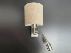 LED Wandleuchte mit Leselampe & Stoffschirm Beige, Höhe 24cm
