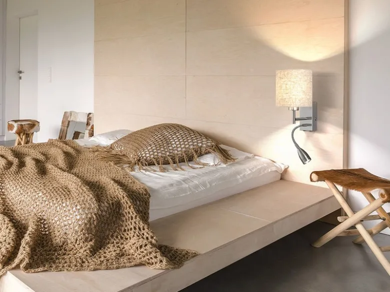 LED Wandleuchte mit Leselampe & Stoffschirm Beige, Höhe 24cm