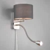 LED Wandleuchte mit Leselampe, Schalter & Stecker, Stoffschirm Grau, Höhe 23,5cm