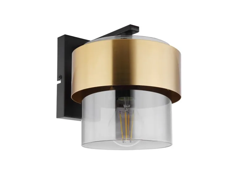 LED Wandleuchte mit Rauchglas Lampenschirm Messingring, Höhe 21,5cm