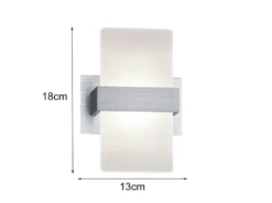 LED Wandleuchte mit Schalter, 2er SET Alu gebürstet mit Acrylglasblende, H: 18cm