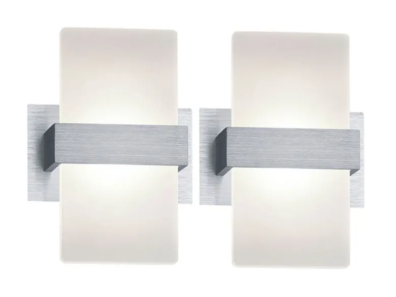 LED Wandleuchte mit Schalter, 2er SET Alu gebürstet mit Acrylglasblende, H: 18cm