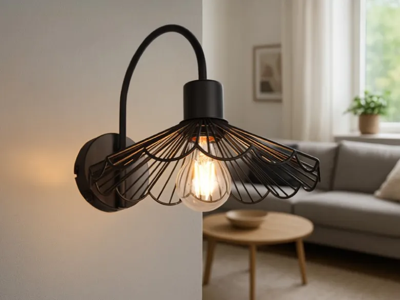 LED Wandleuchte mit Schalter & Metall Gitterschirm, Höhe 21,5cm