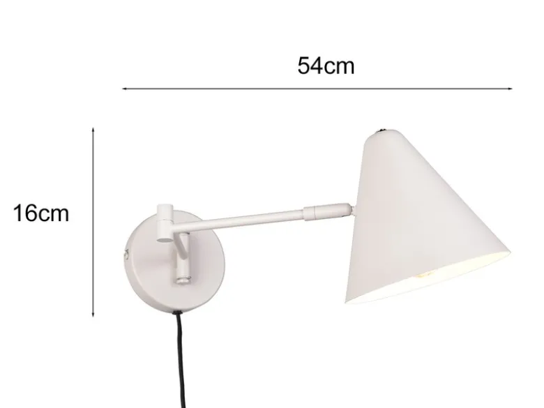 LED Wandleuchte mit Stecker, Schalter und Schwenkarm, Hellgrau, Höhe 16cm